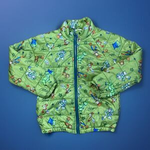DISNEY Pixar Toy Story Buzz Woody Green Light Puffer Jacket Kids Size 5-6
